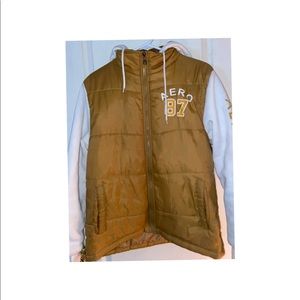 Aeropostale Men’s Puffer Jacket- Size Medium Men- White and Tan